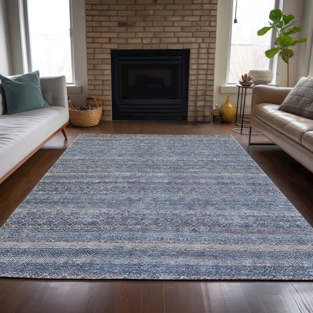 Machine Washable Indoor/Outdoor Chantille ACN2105 Blue 5' x 7'6" Rug. Picture 6