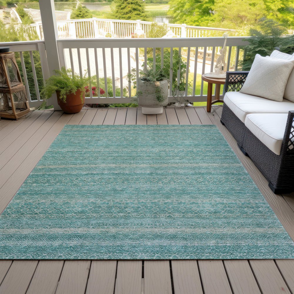 Machine Washable Indoor/Outdoor Chantille ACN2105 Teal 5' x 7'6" Rug. Picture 8