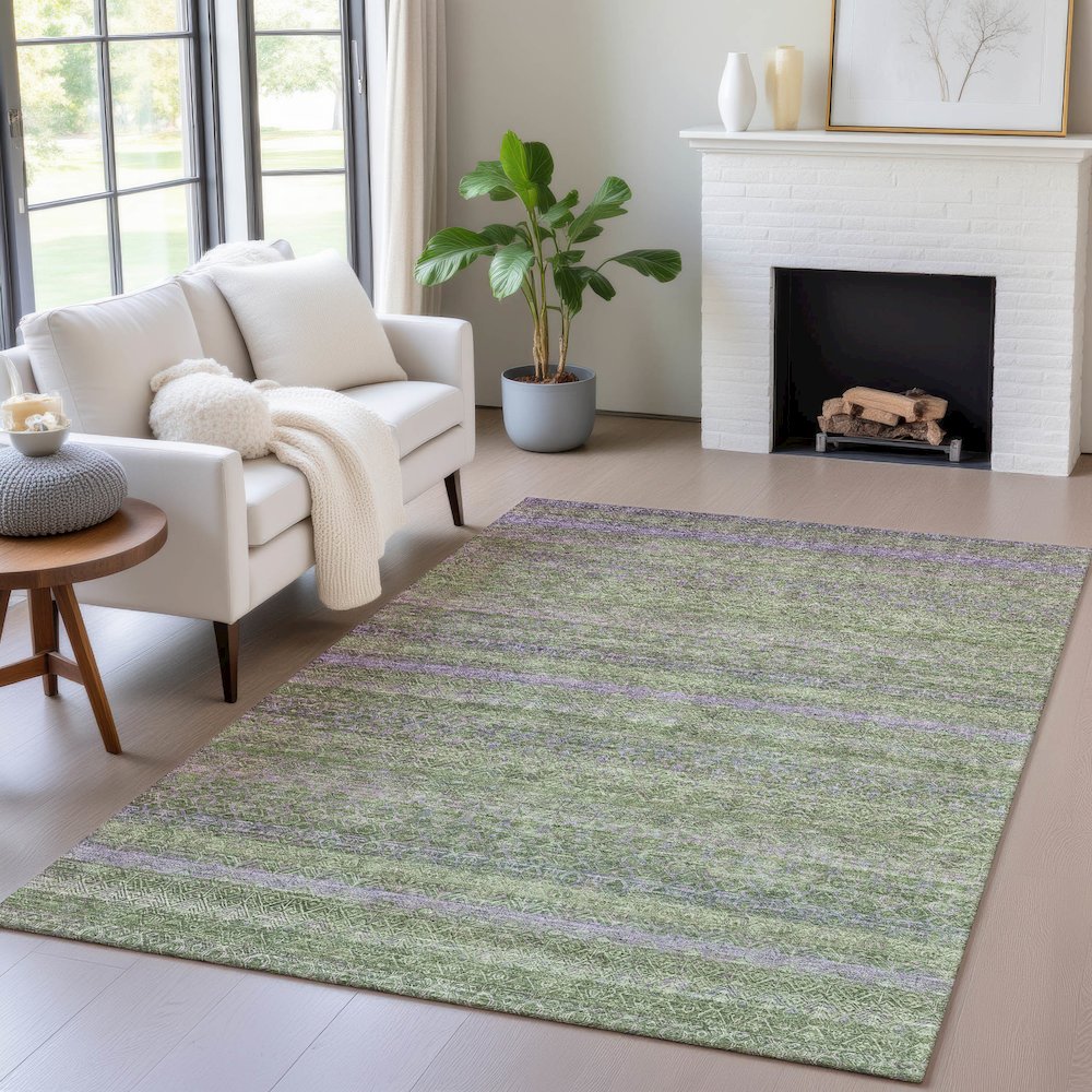Machine Washable Indoor/Outdoor Chantille ACN2106 Olive 5' x 7'6" Rug. Picture 5