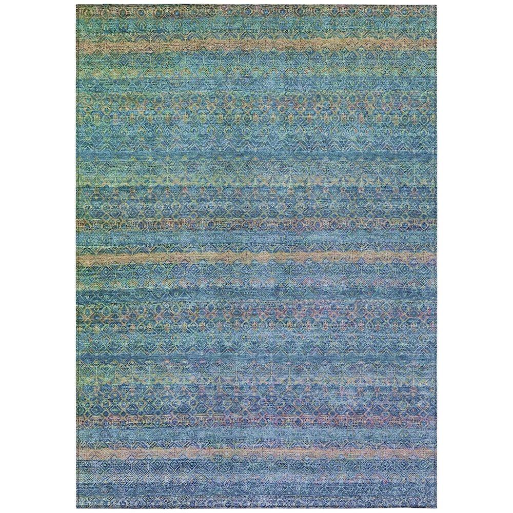 Machine Washable Indoor/Outdoor Chantille ACN2106 Teal 5' x 7'6" Rug. Picture 1