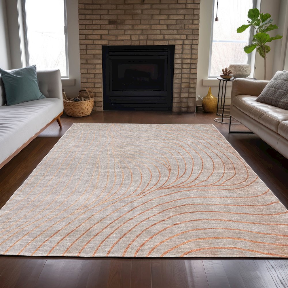 Machine Washable Indoor/Outdoor Chantille ACN2107 Copper 5' x 7'6" Rug. Picture 6