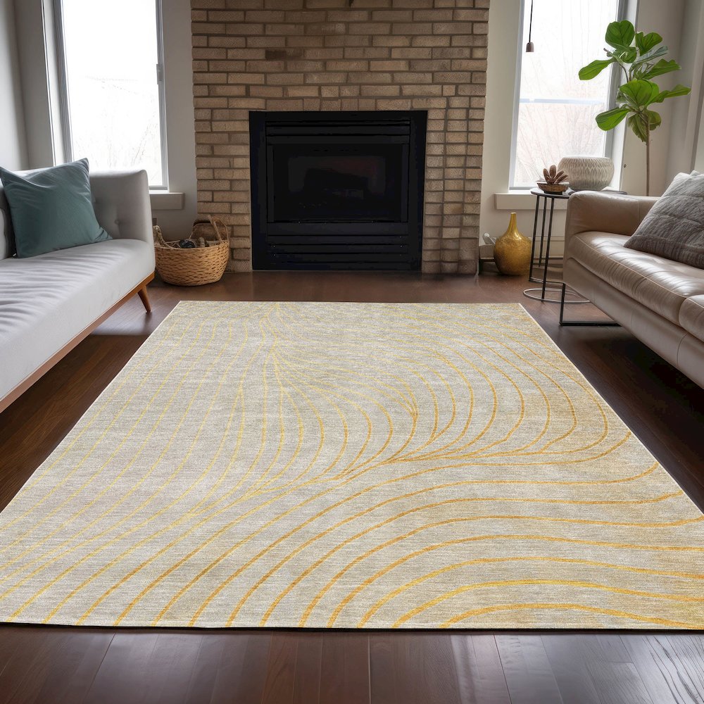 Machine Washable Indoor/Outdoor Chantille ACN2107 Gold 5' x 7'6" Rug. Picture 6