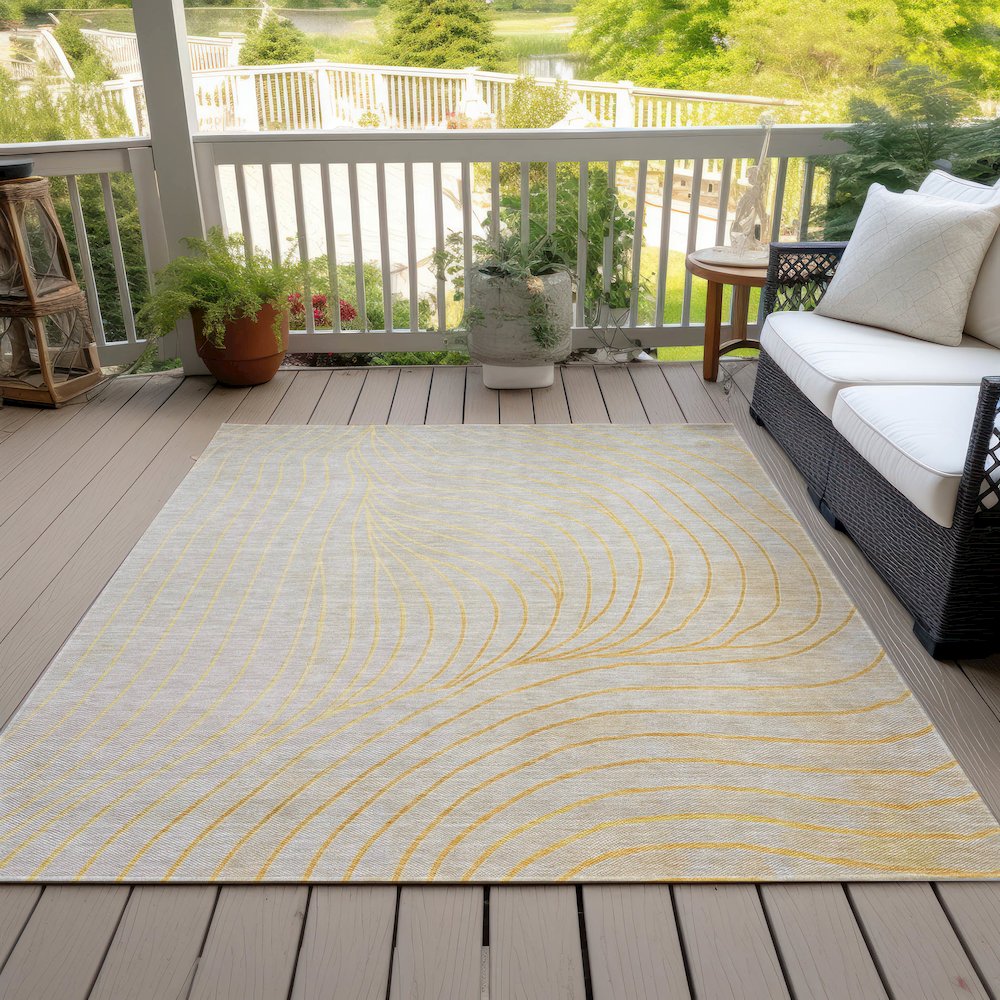 Machine Washable Indoor/Outdoor Chantille ACN2107 Gold 5' x 7'6" Rug. Picture 8