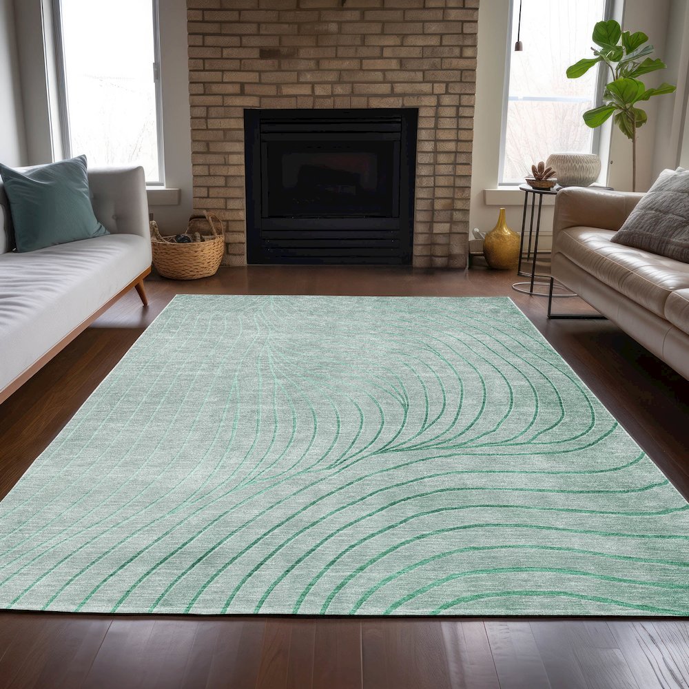 Machine Washable Indoor/Outdoor Chantille ACN2107 Mint 5' x 7'6" Rug. Picture 6