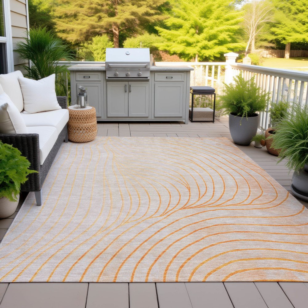 Machine Washable Indoor/Outdoor Chantille ACN2107 Orange 5' x 7'6" Rug. Picture 7