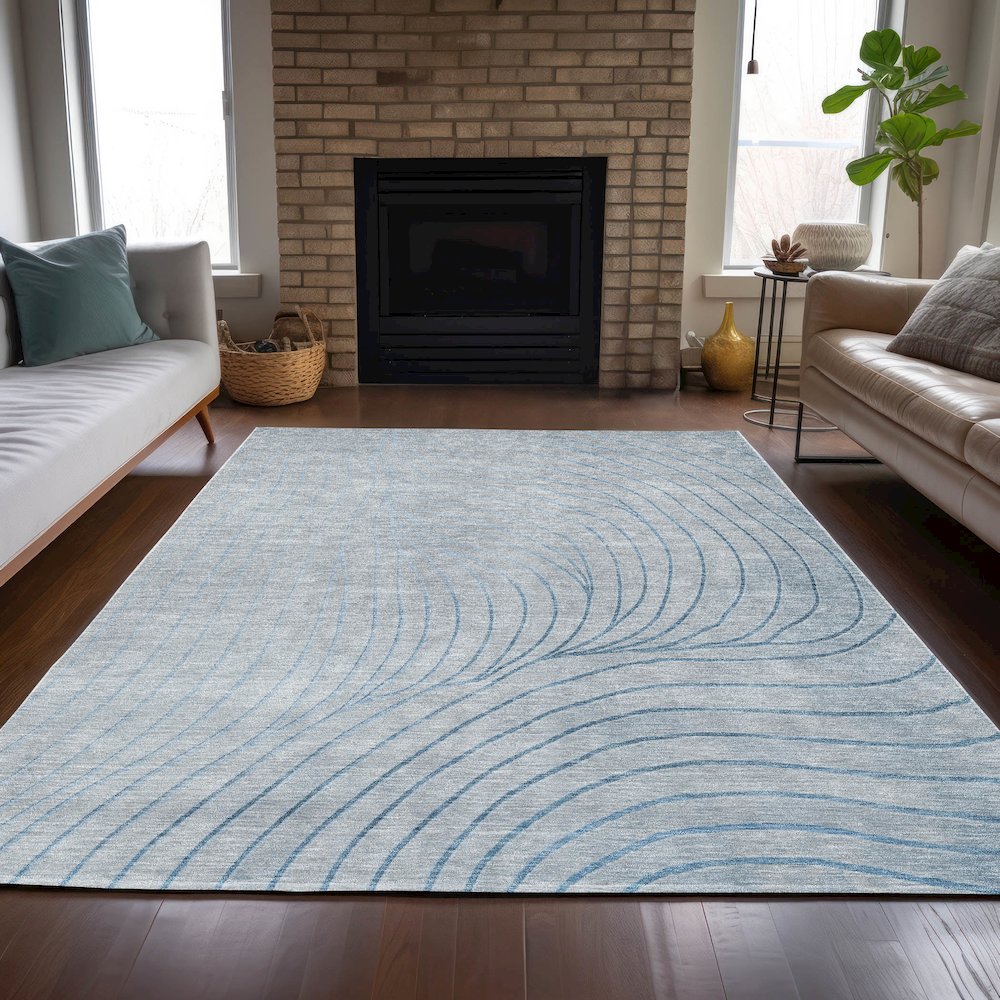 Machine Washable Indoor/Outdoor Chantille ACN2107 Sky 5' x 7'6" Rug. Picture 6