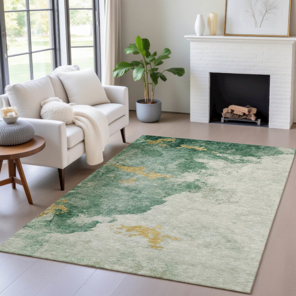 Machine Washable Indoor/Outdoor Chantille ACN2108 Emerald 5' x 7'6" Rug. Picture 5