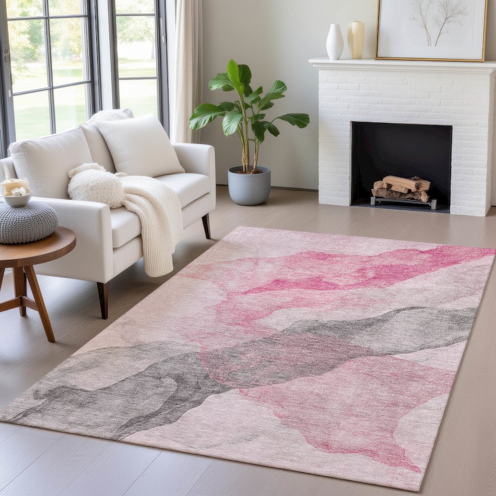 Machine Washable Indoor/Outdoor Chantille ACN2109 Blush 5' x 7'6" Rug. Picture 5