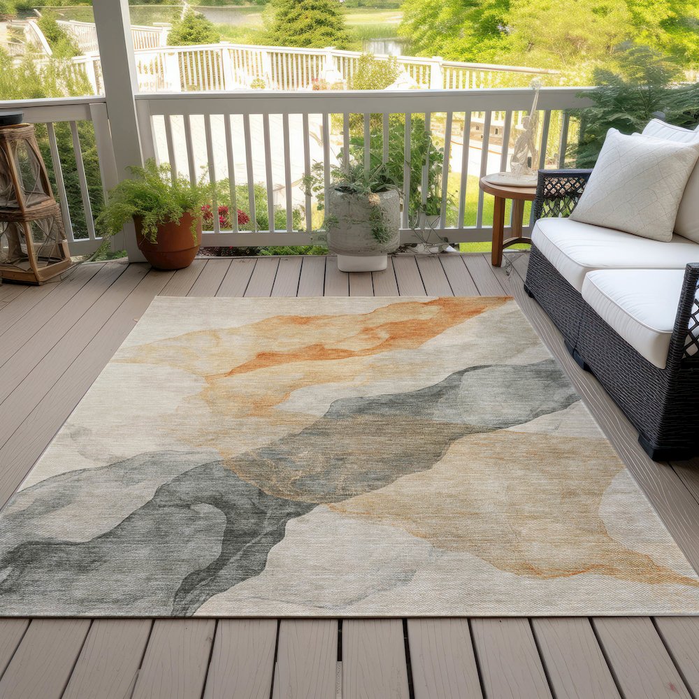 Machine Washable Indoor/Outdoor Chantille ACN2109 Orange 5' x 7'6" Rug. Picture 8
