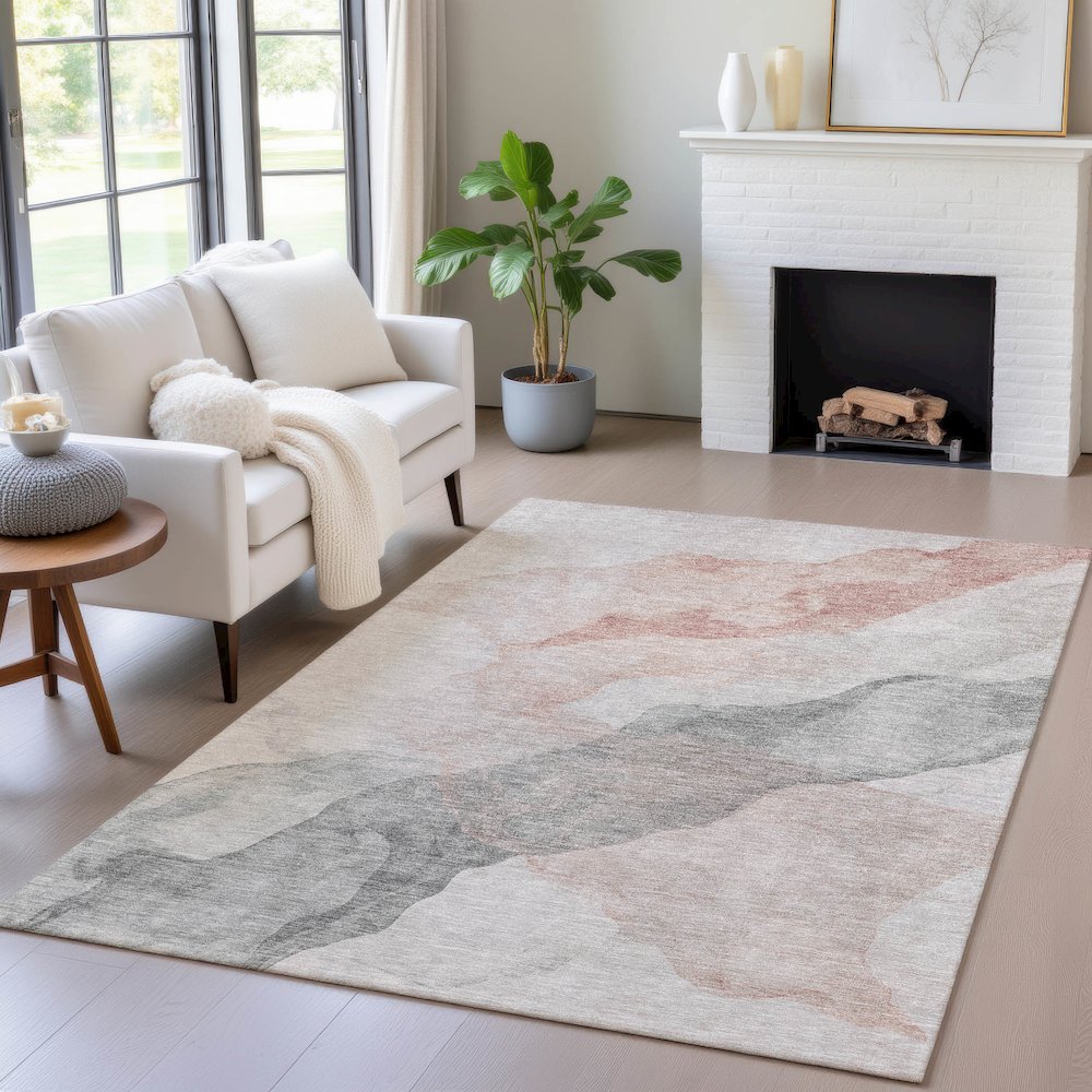 Machine Washable Indoor/Outdoor Chantille ACN2109 Salmon 5' x 7'6" Rug. Picture 5