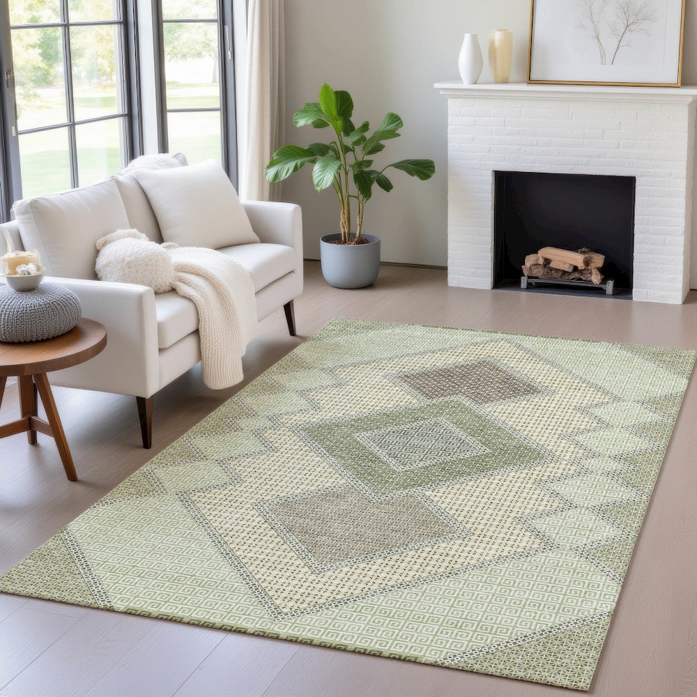 Machine Washable Indoor/Outdoor Chantille ACN2111 Green 5' x 7'6" Rug. Picture 5