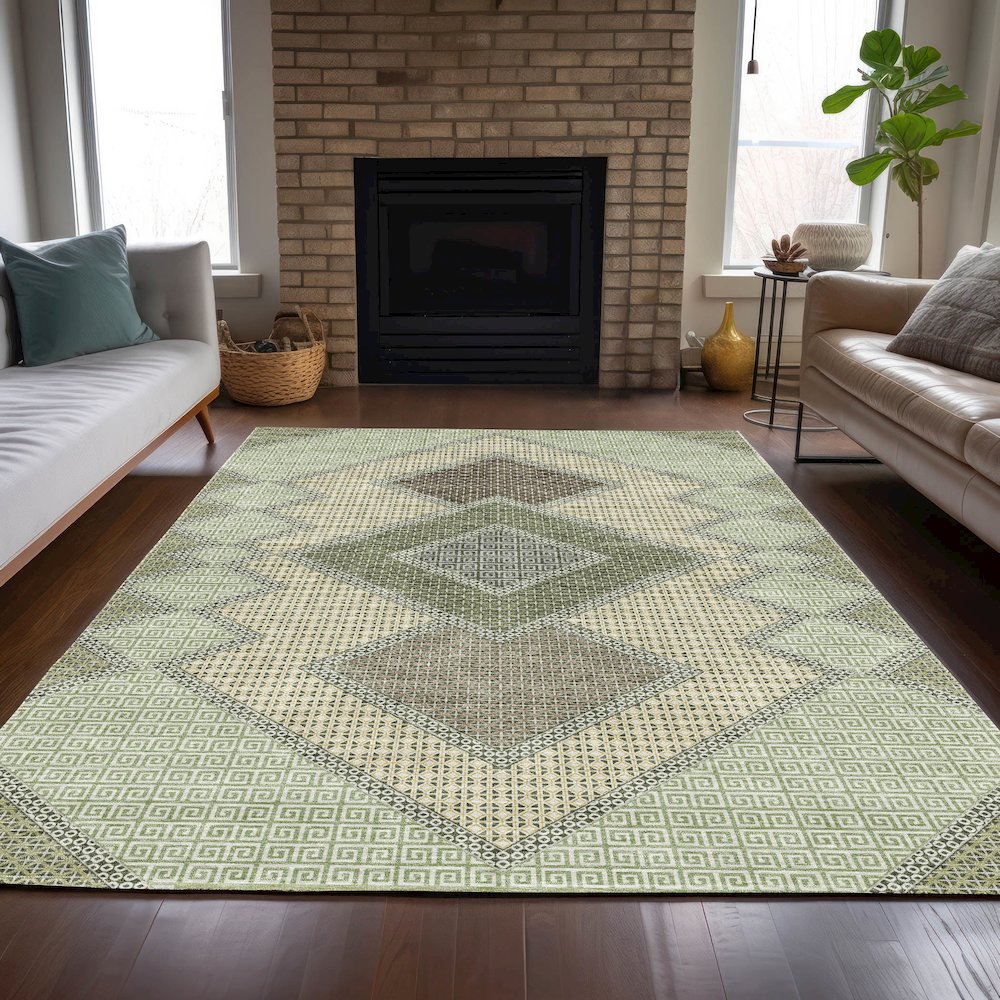 Machine Washable Indoor/Outdoor Chantille ACN2111 Green 5' x 7'6" Rug. Picture 6