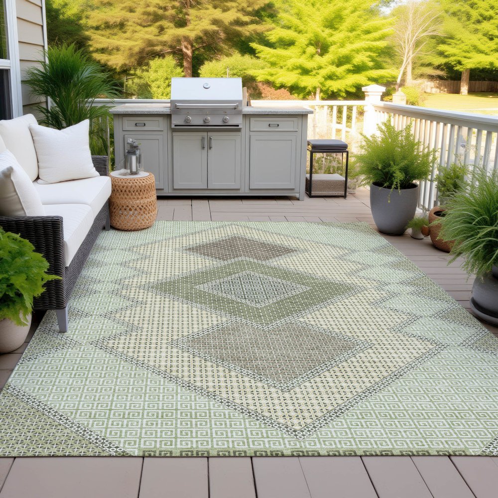 Machine Washable Indoor/Outdoor Chantille ACN2111 Green 5' x 7'6" Rug. Picture 7