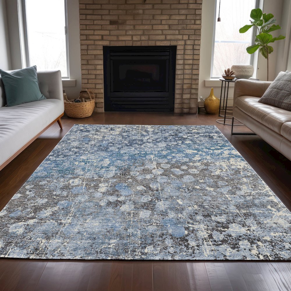 Machine Washable Indoor/Outdoor Chantille ACN2113 Blue 5' x 7'6" Rug. Picture 6