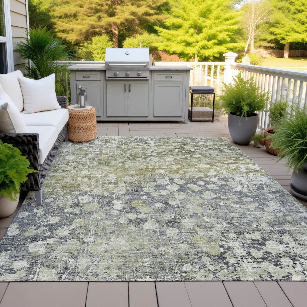 Machine Washable Indoor/Outdoor Chantille ACN2113 Olive 5' x 7'6" Rug. Picture 7