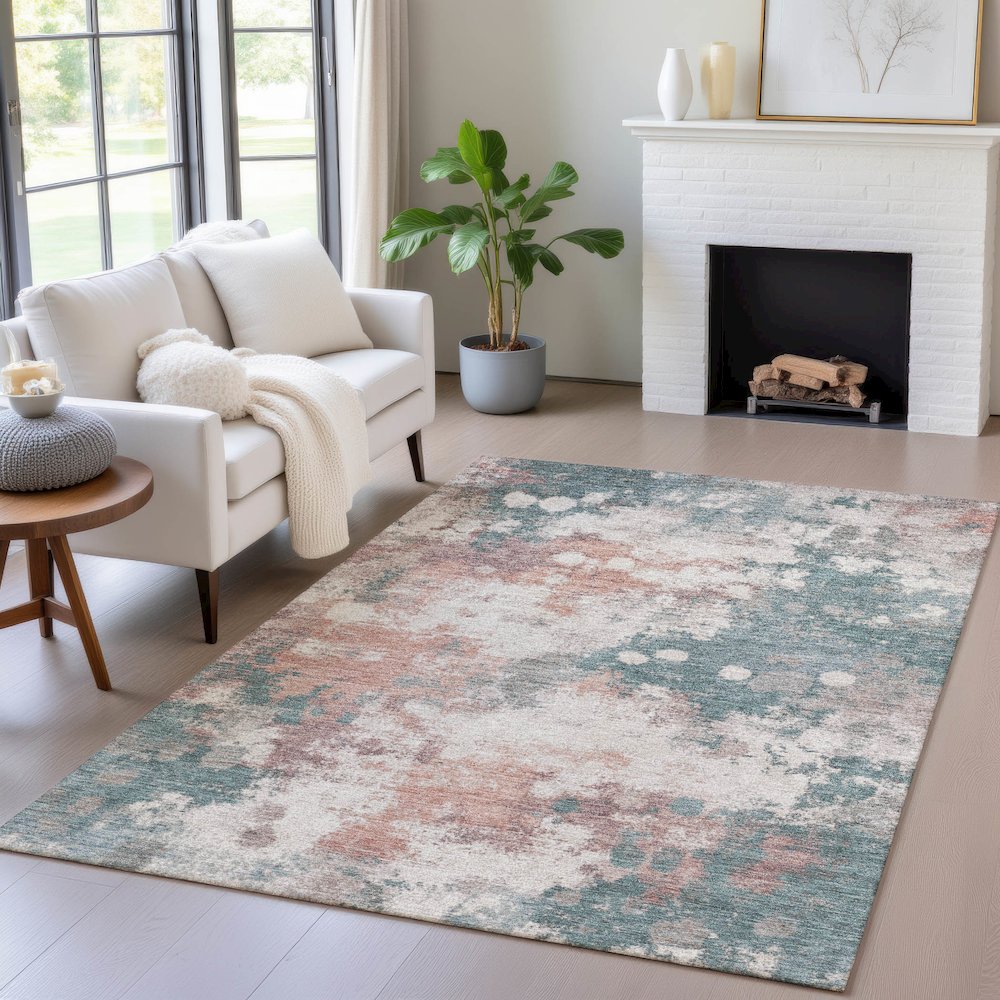Machine Washable Indoor/Outdoor Chantille ACN2114 Coral 5' x 7'6" Rug. Picture 5
