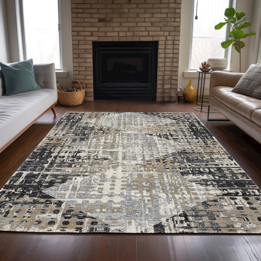 Machine Washable Indoor/Outdoor Chantille ACN2116 Black 5' x 7'6" Rug. Picture 6