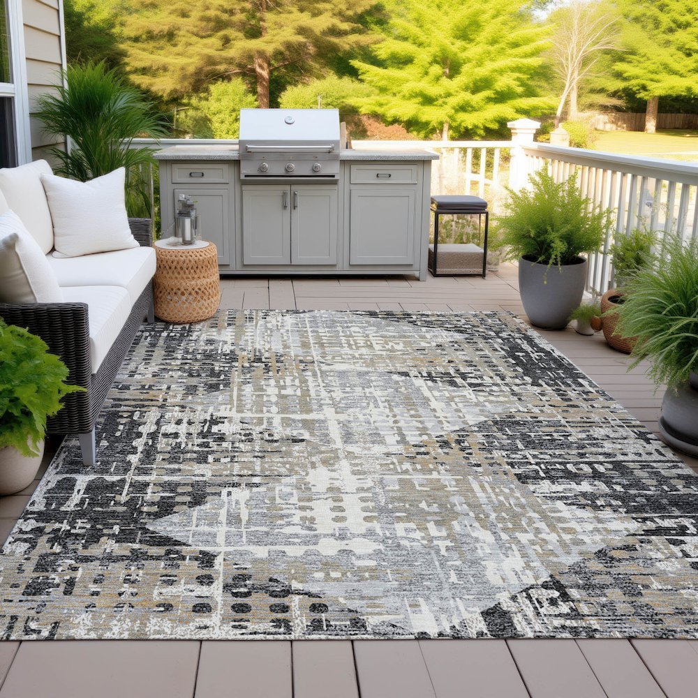 Machine Washable Indoor/Outdoor Chantille ACN2116 Black 5' x 7'6" Rug. Picture 7
