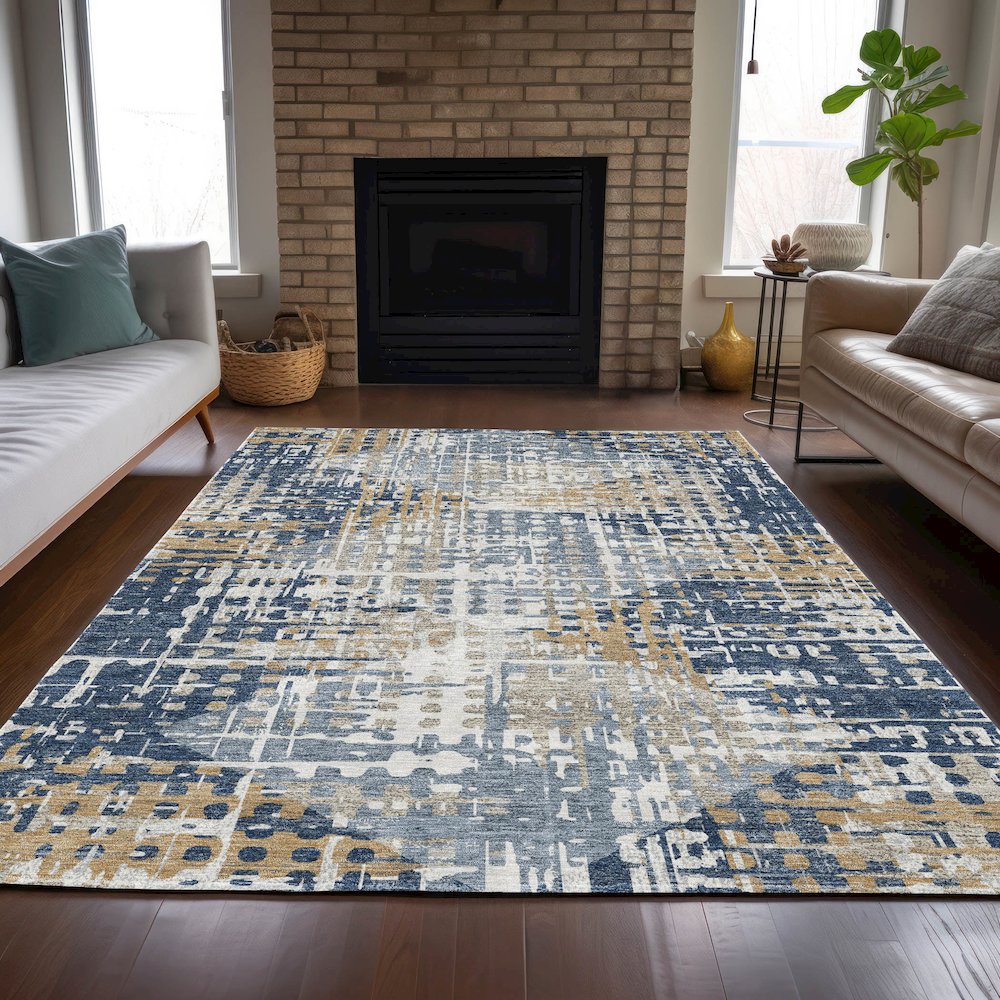 Machine Washable Indoor/Outdoor Chantille ACN2116 Navy 5' x 7'6" Rug. Picture 6