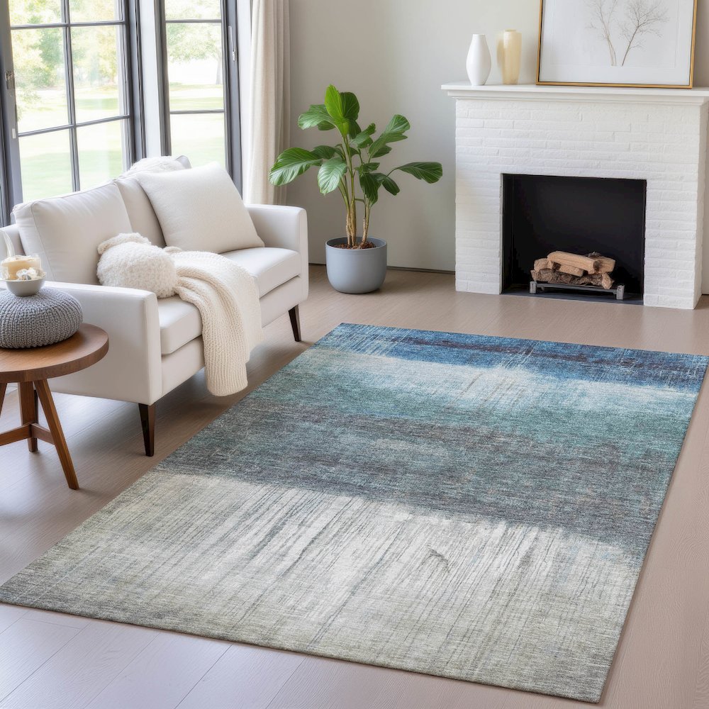 Machine Washable Indoor/Outdoor Chantille ACN2118 Blue 5' x 7'6" Rug. Picture 5