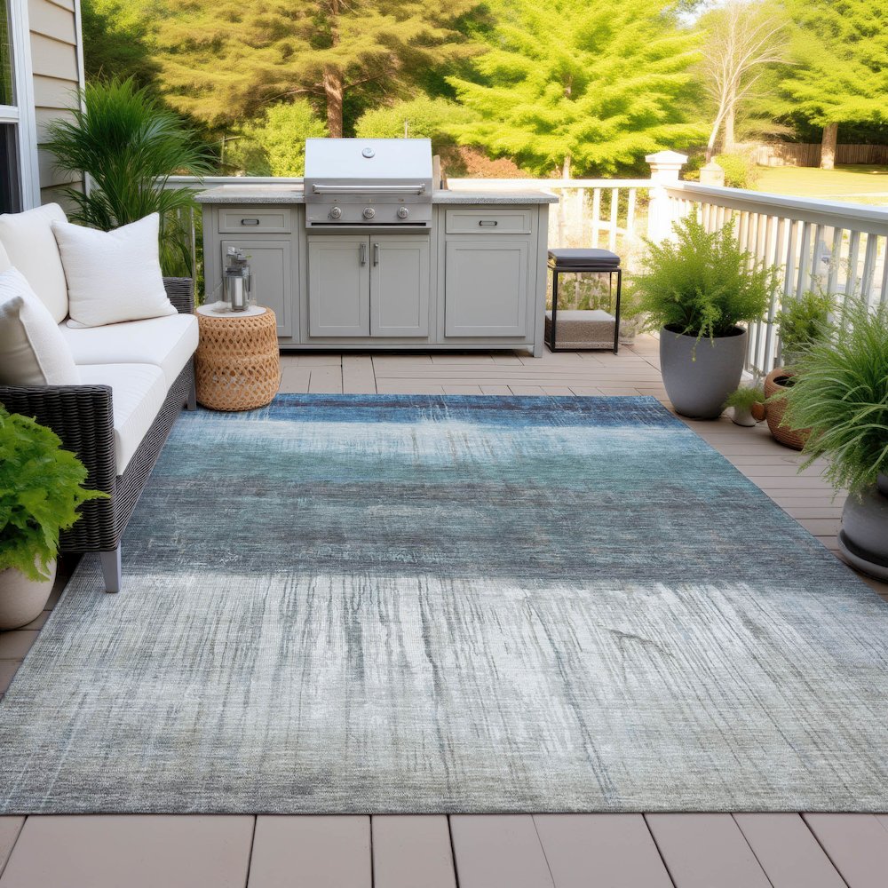 Machine Washable Indoor/Outdoor Chantille ACN2118 Blue 5' x 7'6" Rug. Picture 7