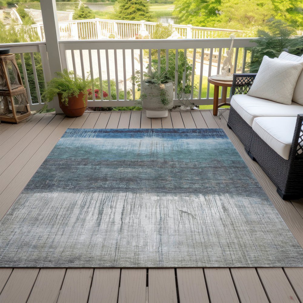 Machine Washable Indoor/Outdoor Chantille ACN2118 Blue 5' x 7'6" Rug. Picture 8