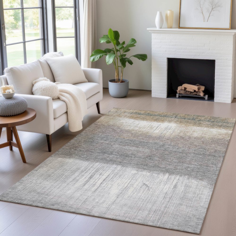 Machine Washable Indoor/Outdoor Chantille ACN2118 Taupe 5' x 7'6" Rug. Picture 5