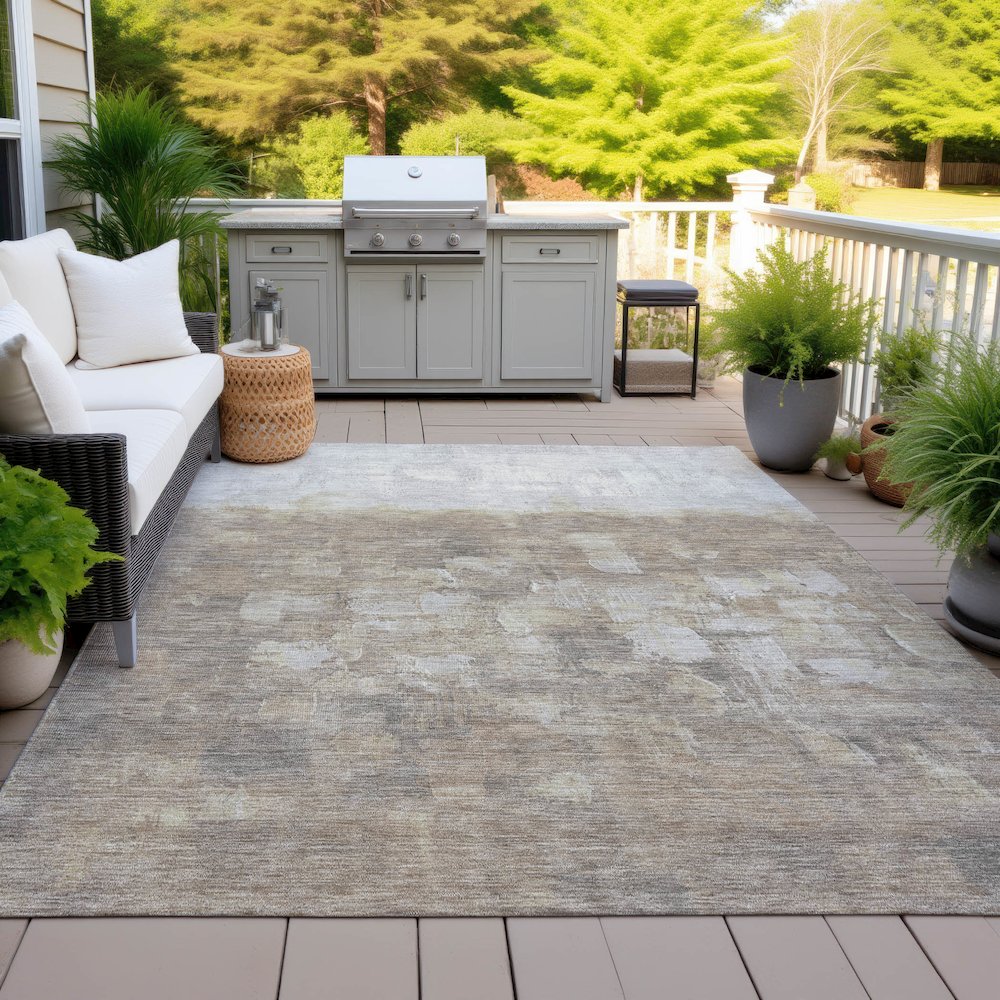 Machine Washable Indoor/Outdoor Chantille ACN2119 Taupe 5' x 7'6" Rug. Picture 7