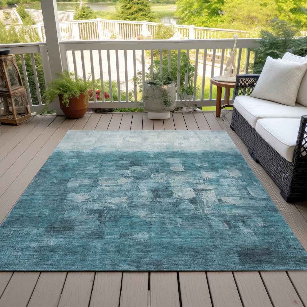 Machine Washable Indoor/Outdoor Chantille ACN2119 Teal 5' x 7'6" Rug. Picture 8