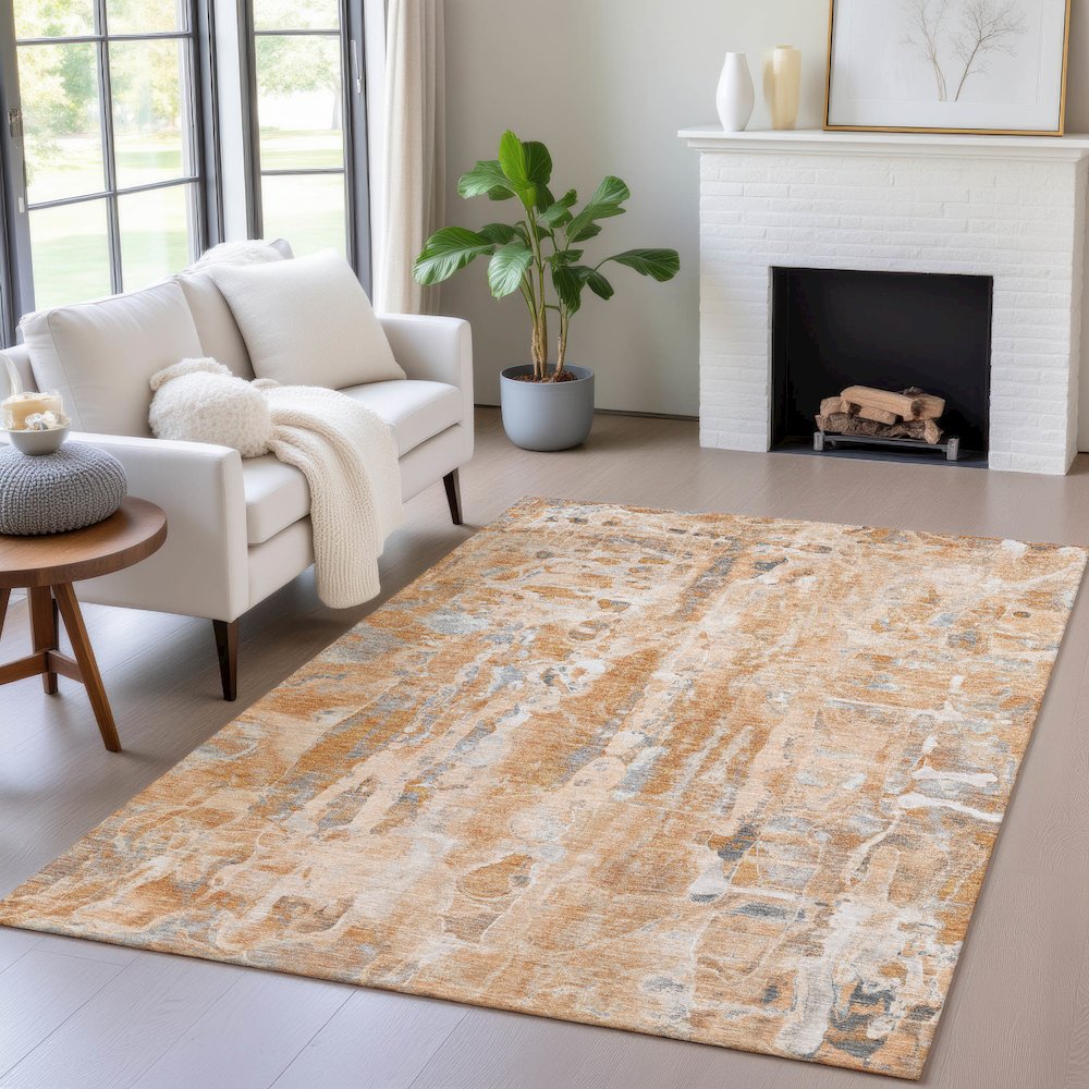 Machine Washable Indoor/Outdoor Chantille ACN2120 Orange 5' x 7'6" Rug. Picture 5