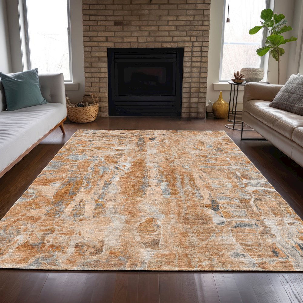 Machine Washable Indoor/Outdoor Chantille ACN2120 Orange 5' x 7'6" Rug. Picture 6