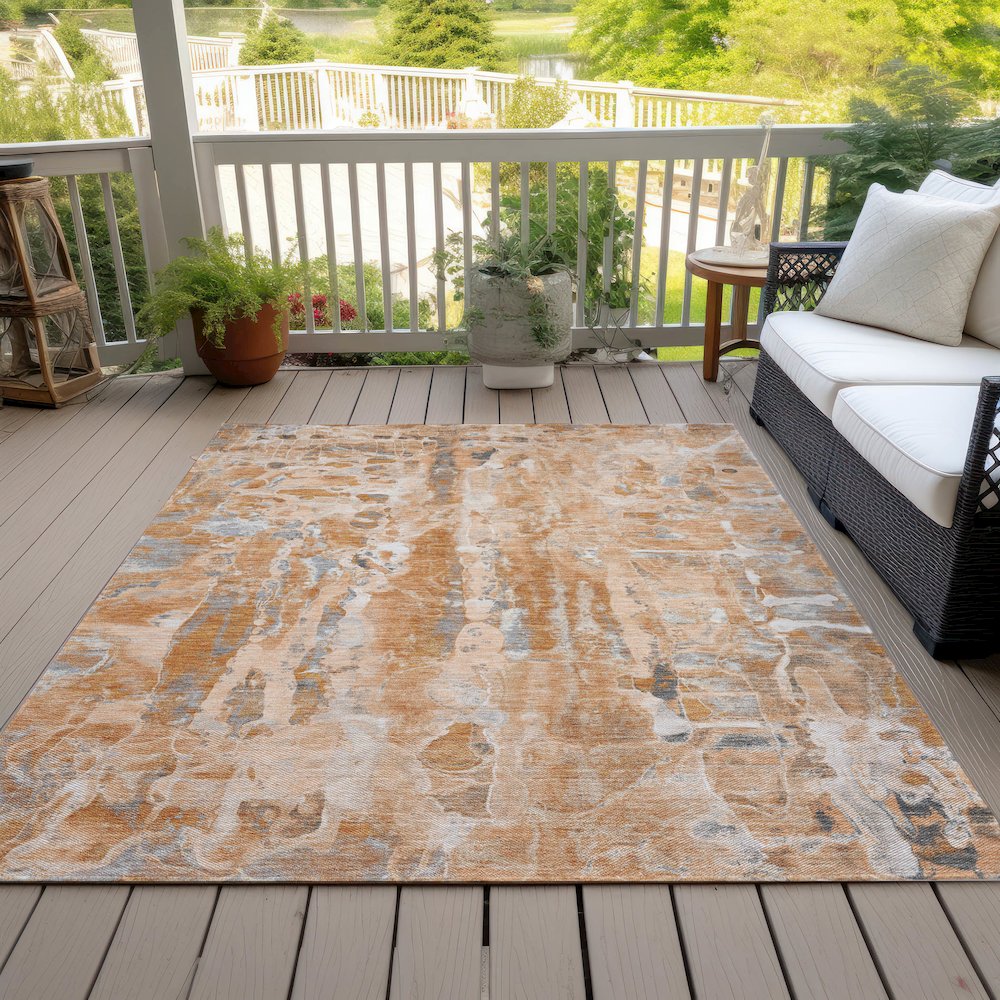 Machine Washable Indoor/Outdoor Chantille ACN2120 Orange 5' x 7'6" Rug. Picture 8