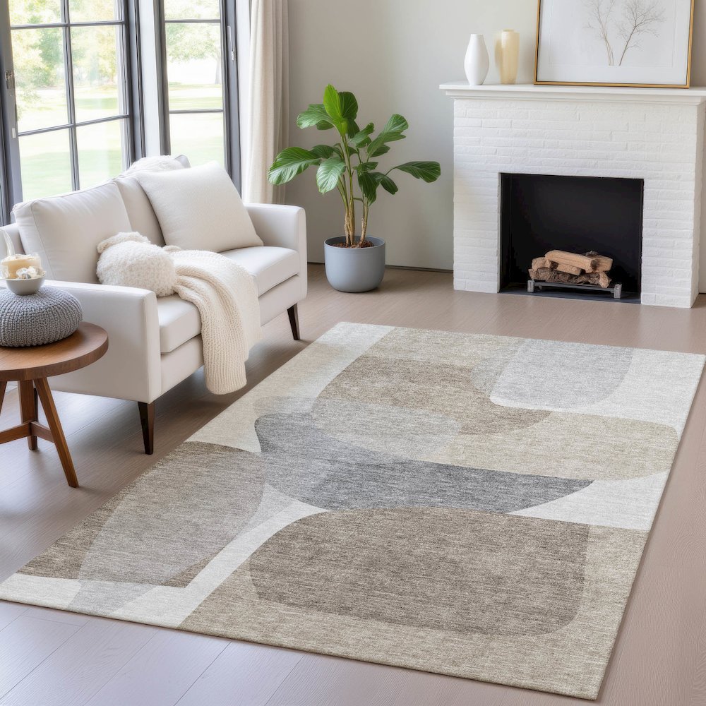 Machine Washable Indoor/Outdoor Chantille ACN2121 Taupe 5' x 7'6" Rug. Picture 5