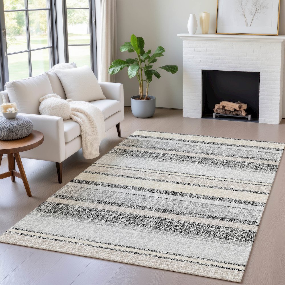 Machine Washable Indoor/Outdoor Chantille ACN2122 Black 5' x 7'6" Rug. Picture 5