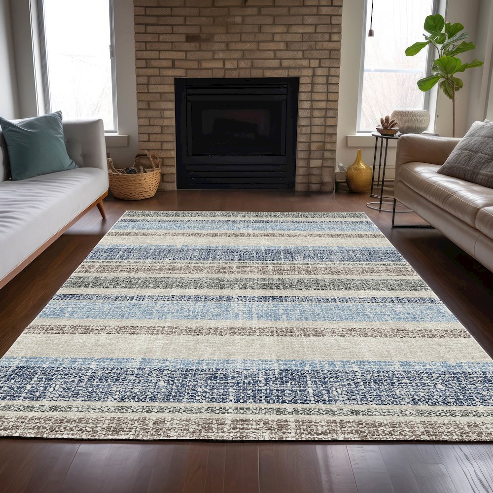 Machine Washable Indoor/Outdoor Chantille ACN2122 Navy 5' x 7'6" Rug. Picture 6