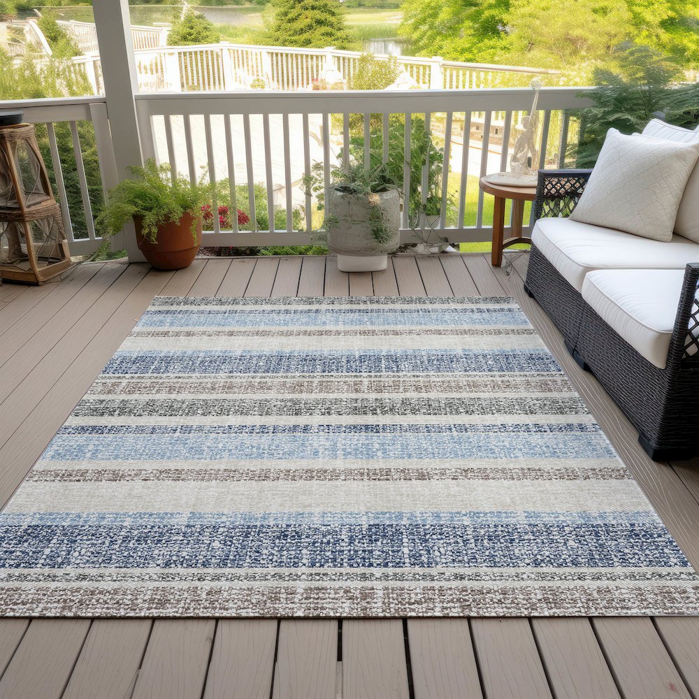 Machine Washable Indoor/Outdoor Chantille ACN2122 Navy 5' x 7'6" Rug. Picture 8