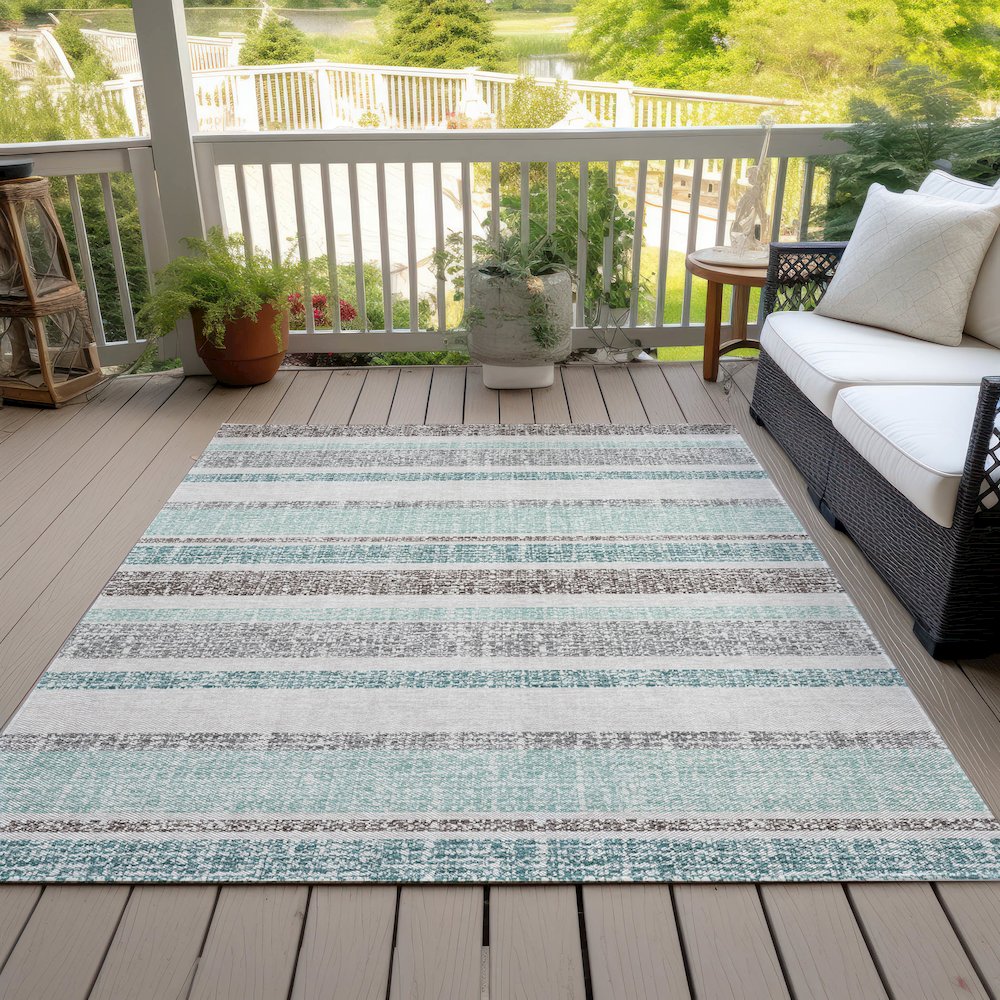 Machine Washable Indoor/Outdoor Chantille ACN2122 Teal 5' x 7'6" Rug. Picture 8