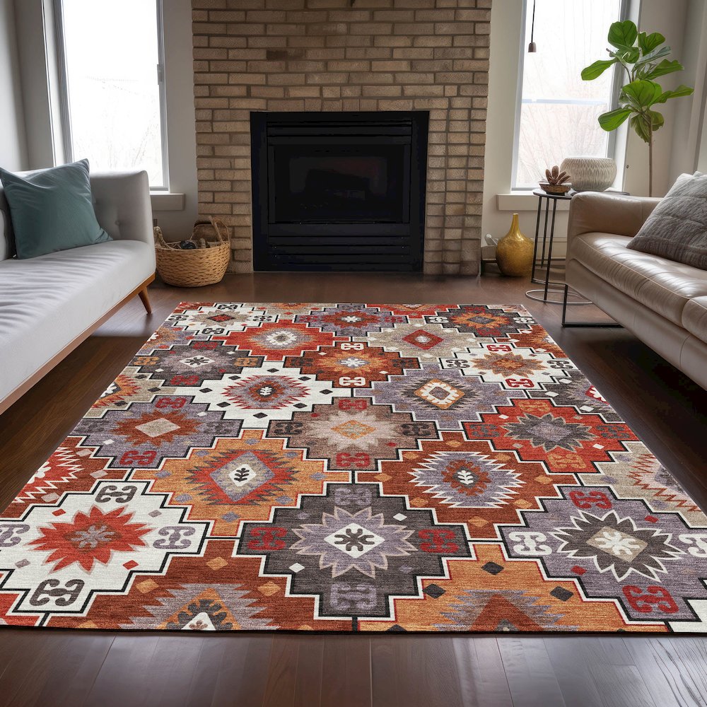 Machine Washable Indoor/Outdoor Chantille ACN2123 Paprika 5' x 7'6" Rug. Picture 6