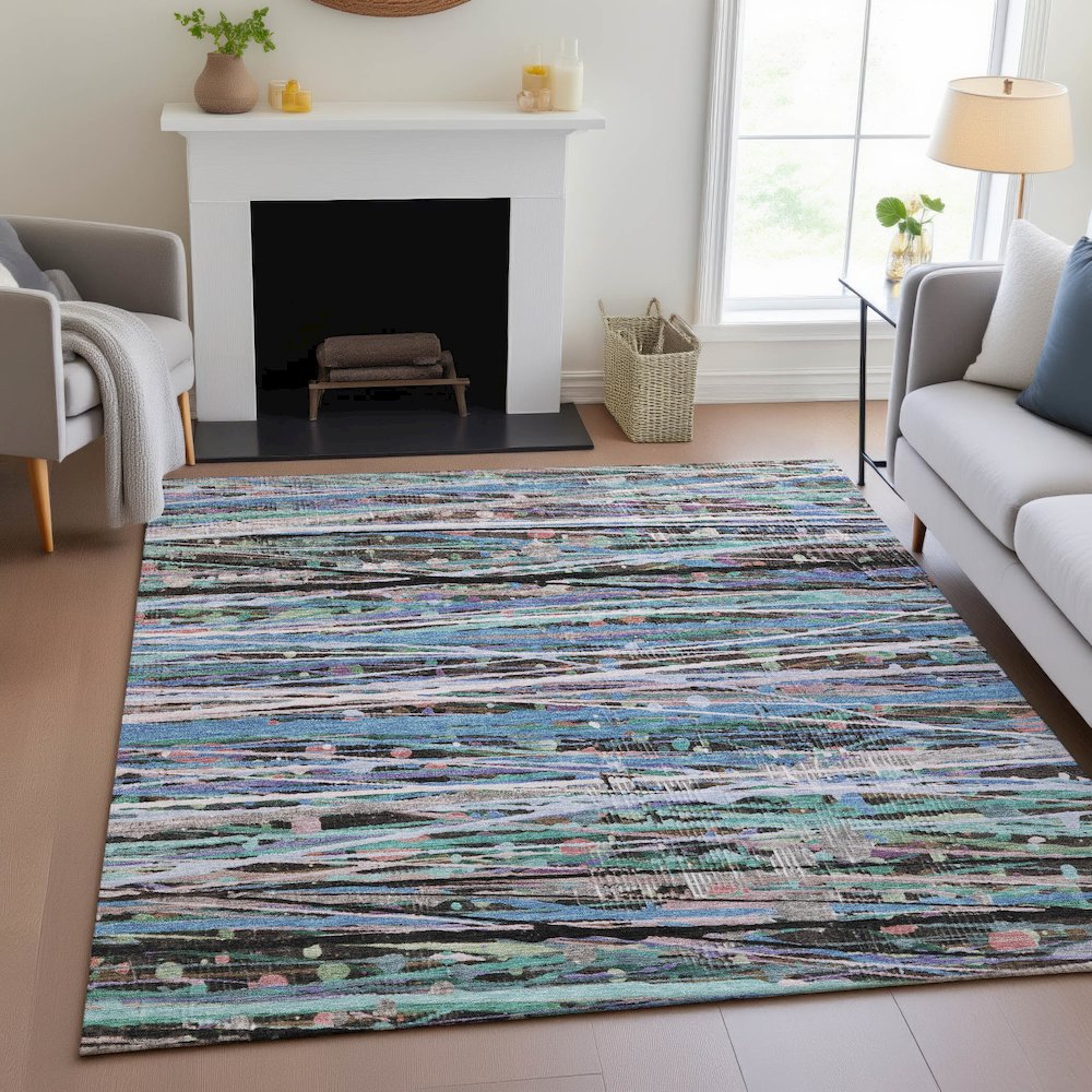 Machine Washable Indoor/Outdoor Chantille ACN2125 Blue 5' x 7'6" Rug. Picture 5