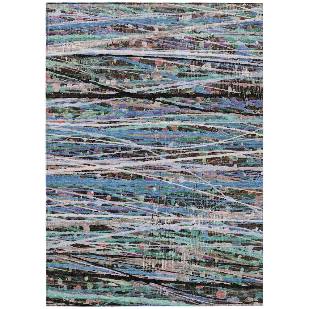 Machine Washable Indoor/Outdoor Chantille ACN2125 Blue 5' x 7'6" Rug. Picture 1