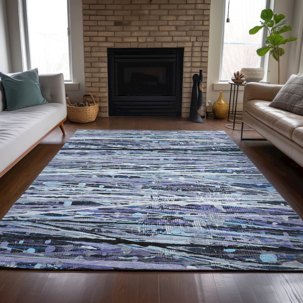 Machine Washable Indoor/Outdoor Chantille ACN2126 Purple 5' x 7'6" Rug. Picture 6