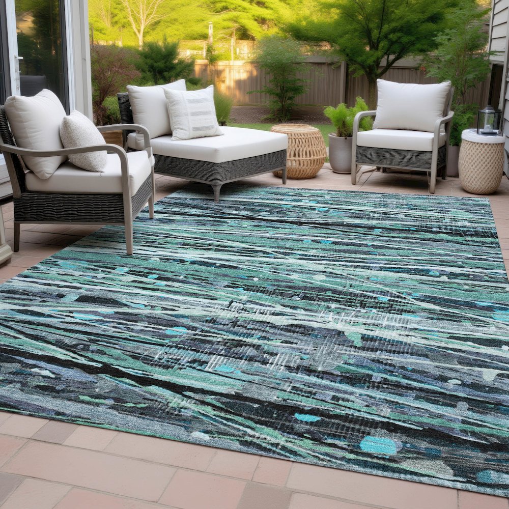 Machine Washable Indoor/Outdoor Chantille ACN2126 Teal 5' x 7'6" Rug. Picture 8
