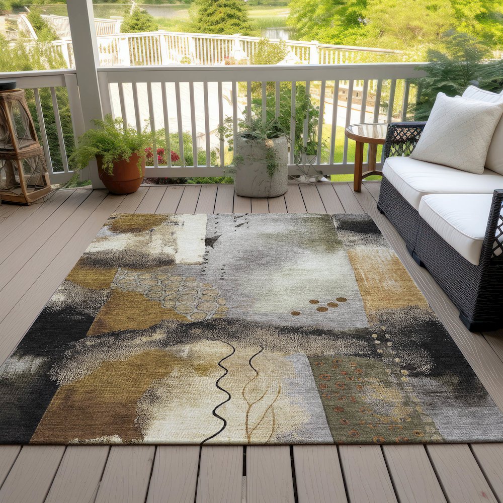 Machine Washable Indoor/Outdoor Chantille ACN2127 Chocolate 5' x 7'6" Rug. Picture 7