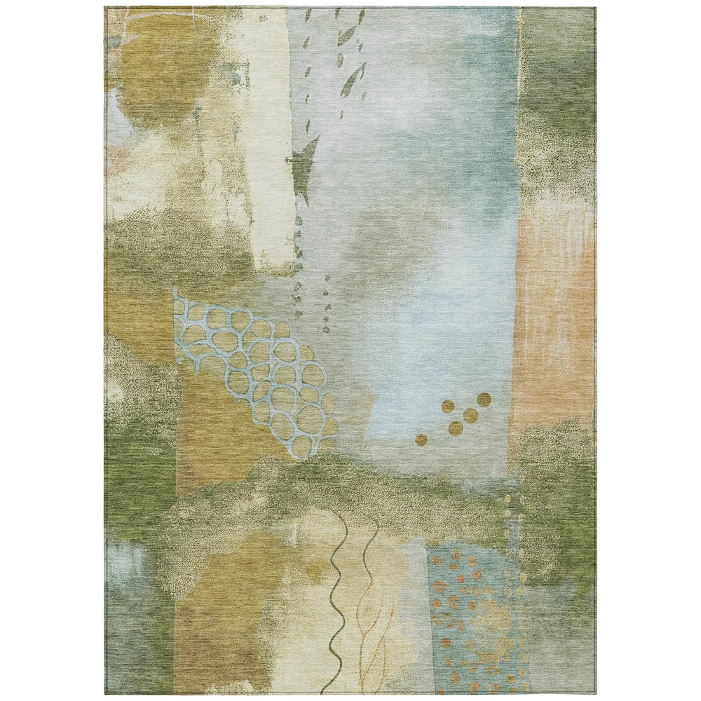 Machine Washable Indoor/Outdoor Chantille ACN2127 Green 5' x 7'6" Rug. Picture 1