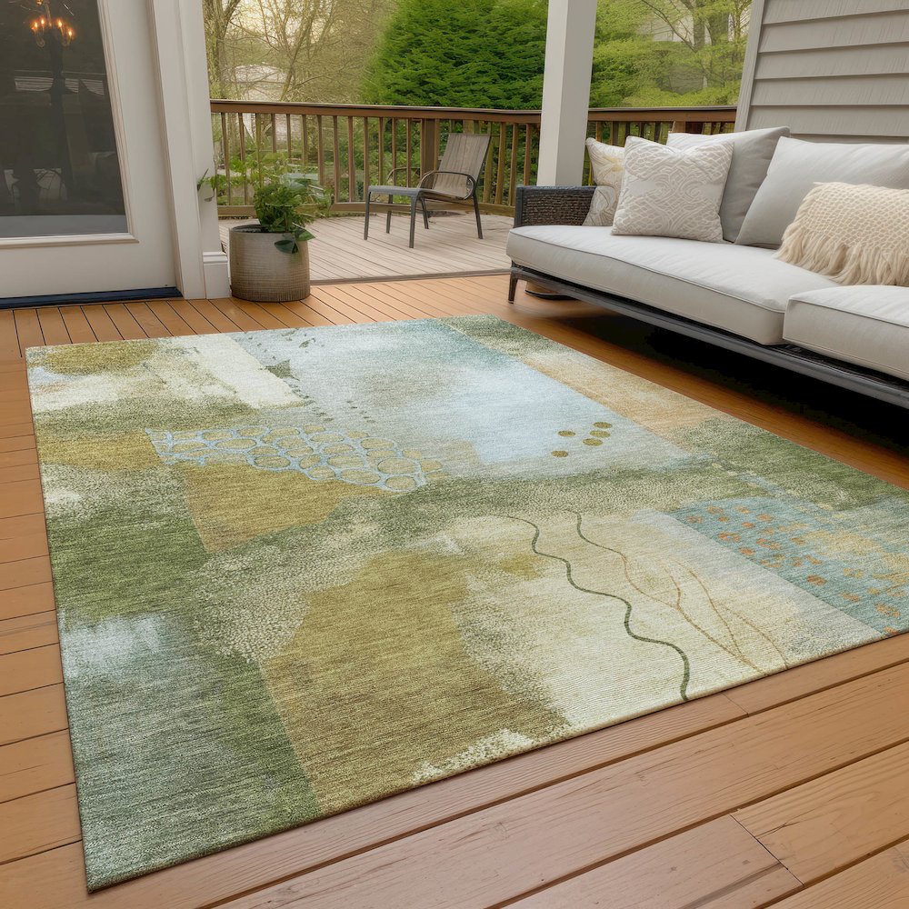 Machine Washable Indoor/Outdoor Chantille ACN2127 Green 5' x 7'6" Rug. Picture 7