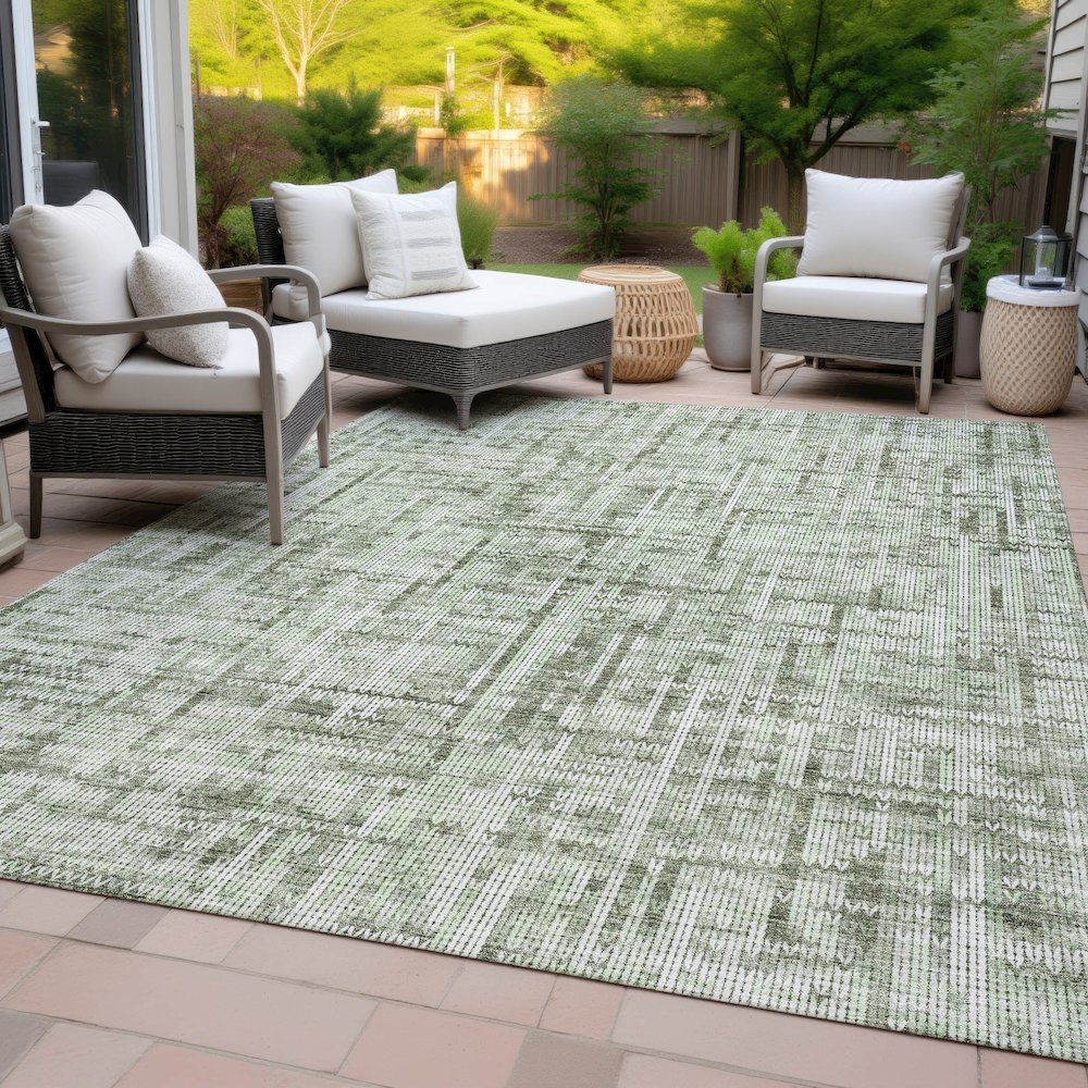 Machine Washable Indoor/Outdoor Chantille ACN2130 Green 5' x 7'6" Rug. Picture 8