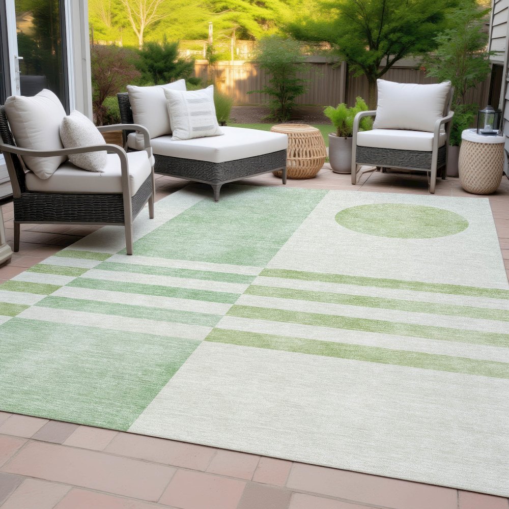 Machine Washable Indoor/Outdoor Chantille ACN2131 Green 5' x 7'6" Rug. Picture 8