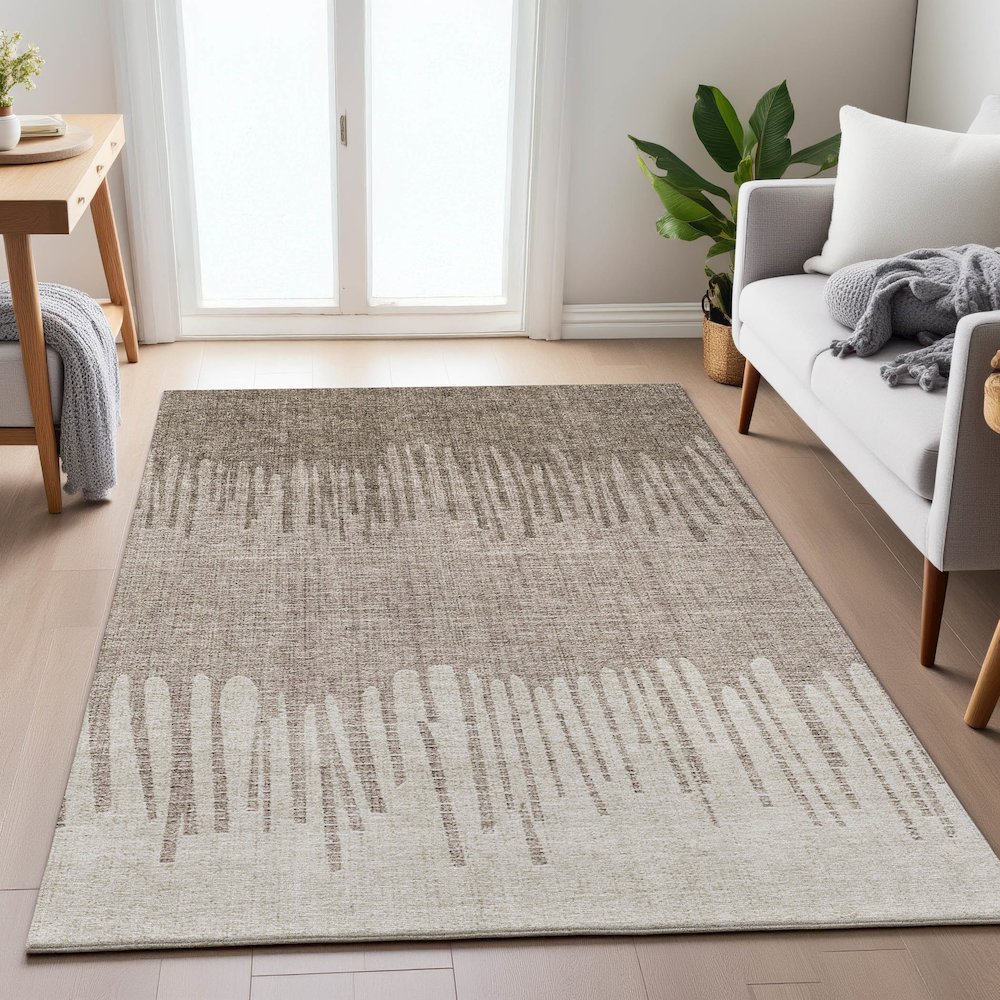 Machine Washable Indoor/Outdoor Chantille ACN2135 Brown 5' x 7'6" Rug. Picture 5