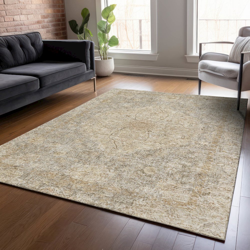 Machine Washable Indoor/Outdoor Chantille ACN2136 Beige 5' x 7'6" Rug. Picture 5