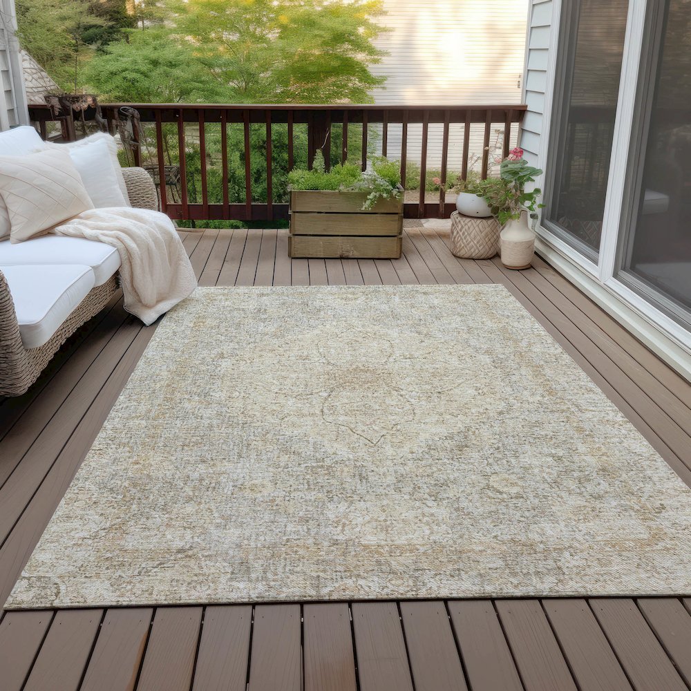 Machine Washable Indoor/Outdoor Chantille ACN2136 Beige 5' x 7'6" Rug. Picture 7
